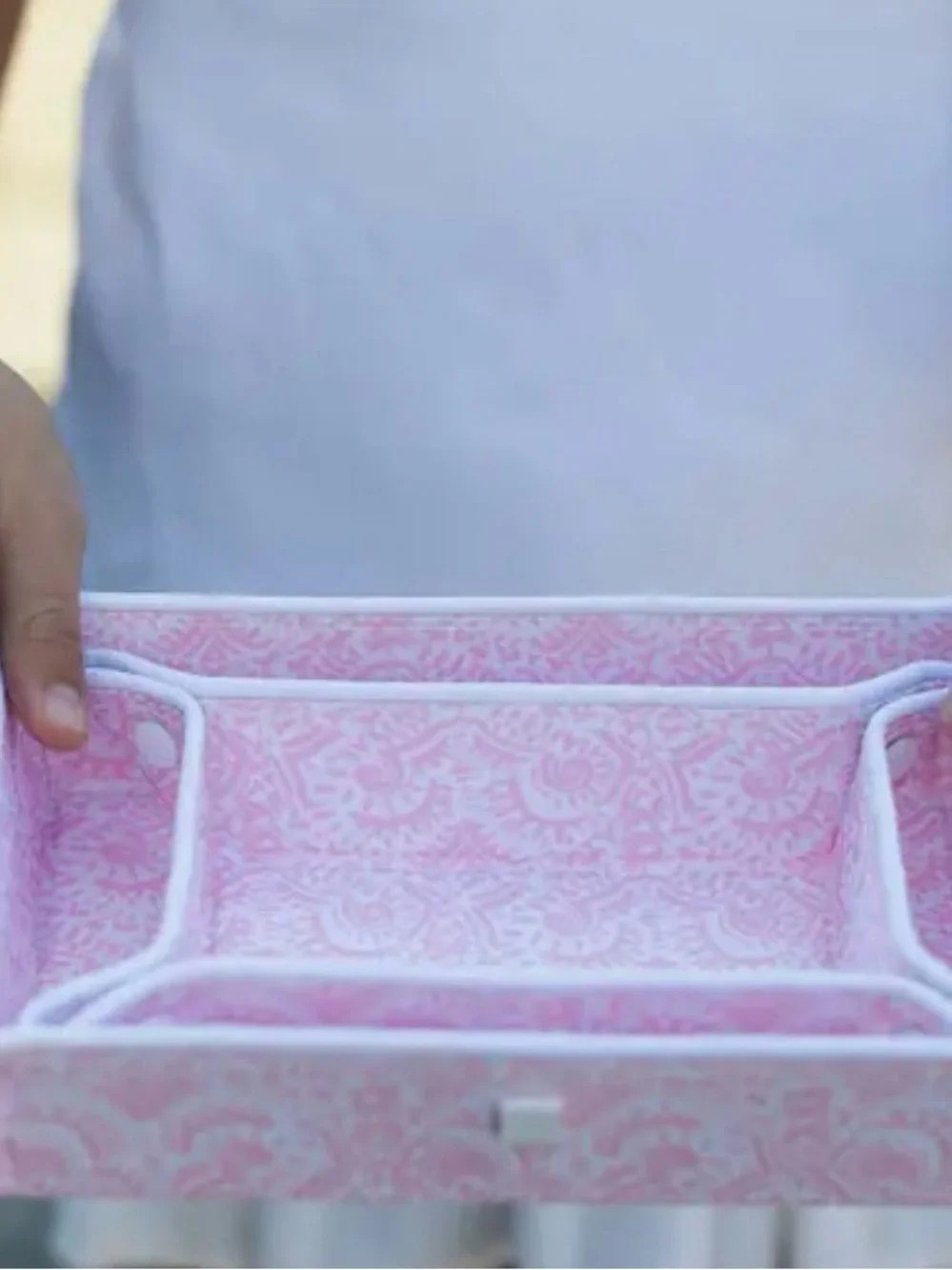 TRVL Tray Set NWT in package. Pink and white pattern